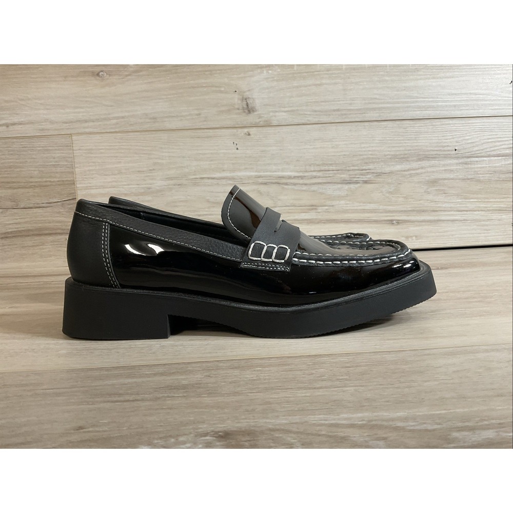 G.H.BASS Women's Bowery Square Toe Loafers Size 9 Black Patent Leather Chunky